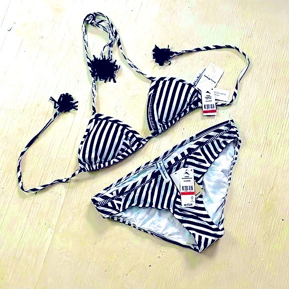 NWT striped zig zag bikini Tommy Bahama S bottoms XS top cinch string tie halter - Picture 14 of 14